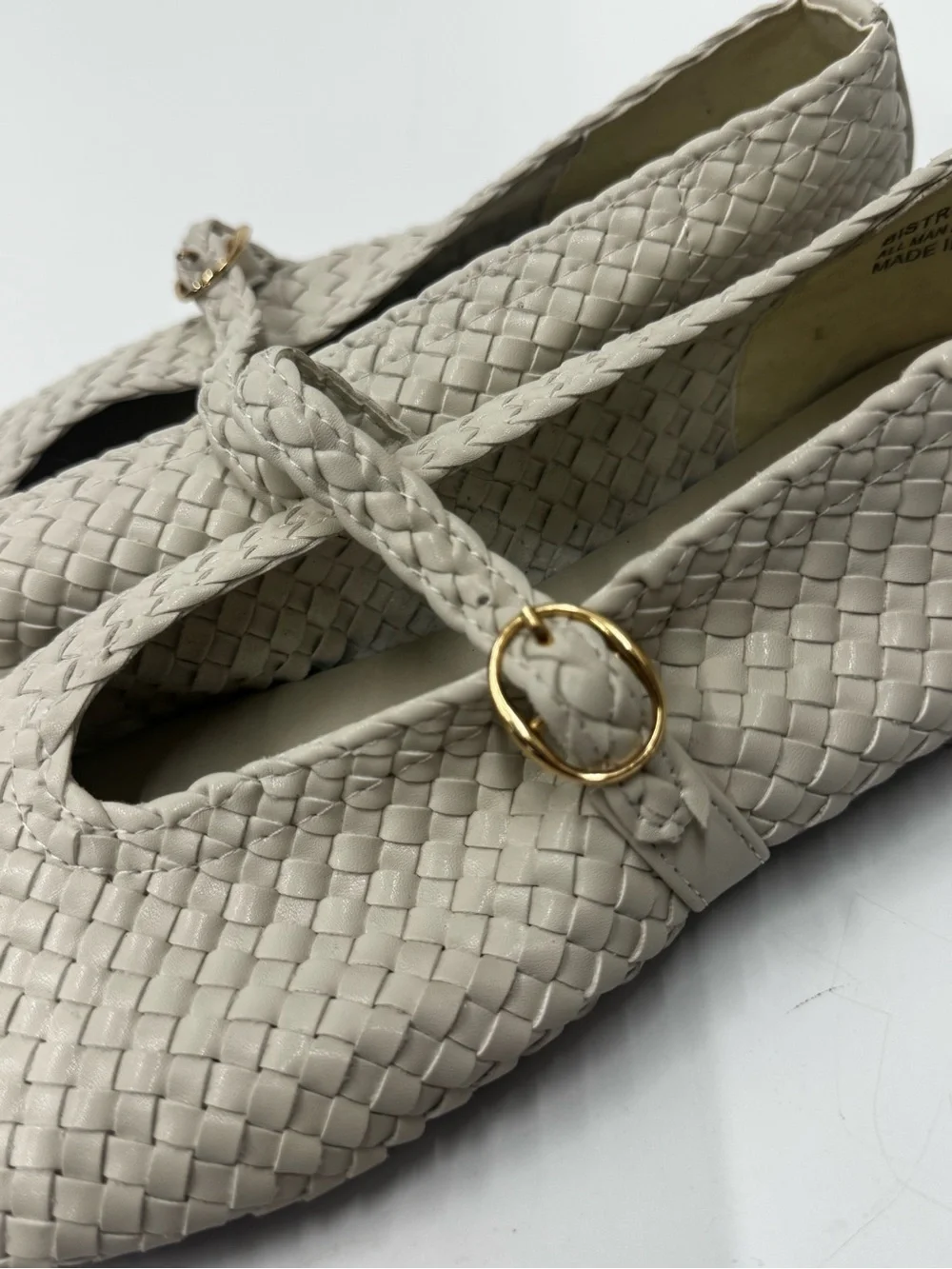 House of Harlow 1960 Bistro Off White Woven Ballet Flats Strap / Buckle Size 7.5